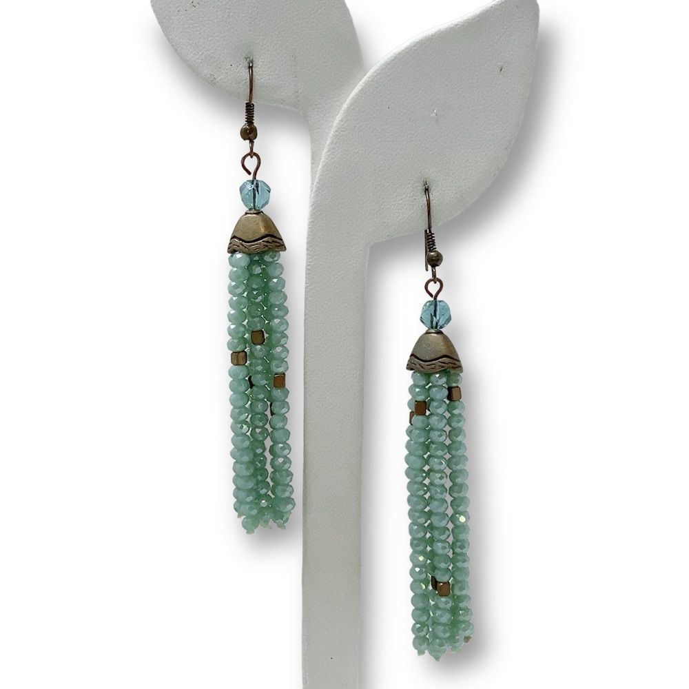 Boho Bohemian Beaded Tassel Drop Hook Retro Earri… - image 1
